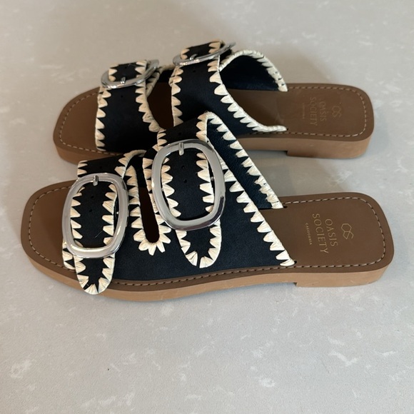Oasis Society Tivoli Black Buckle Slide Faux Leather Sandal Size 6.5 NWT - Picture 4 of 11